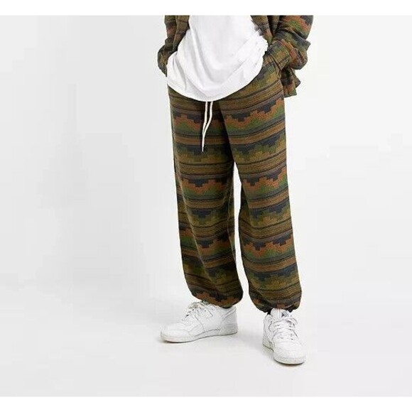 Urban Outfitters UO Green Geo Striped Joggers Men's Pants Printed XS NEW 218501